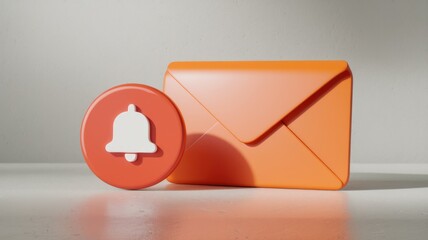Poster - New message notification: An orange envelope with a white bell icon indicates a new email or message.