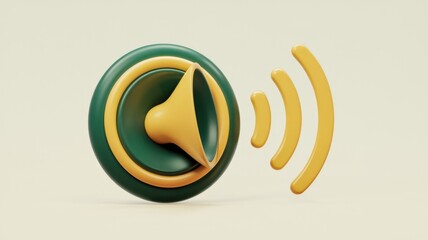 Poster - A 3D rendering of a stylized speaker emitting sound waves, representing audio broadcast or notification.