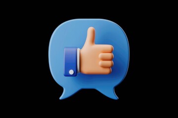 Poster - A 3D rendered thumbs up emoji inside a blue speech bubble, symbolizing positive feedback or approval.