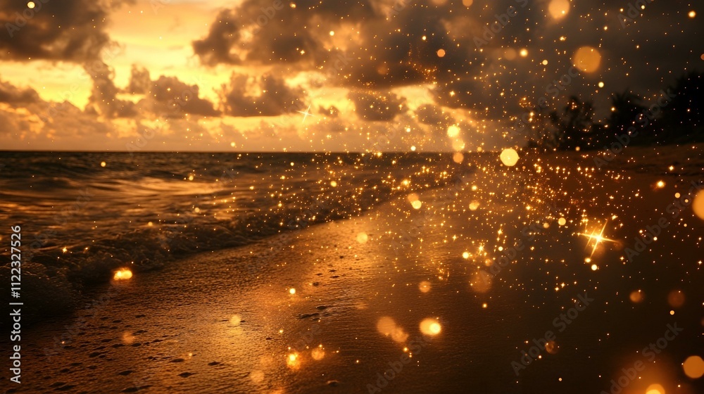 Golden sunset sparkles on a beach. Perfect for backgrounds, websites ...