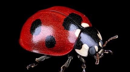 Aufkleber - A detailed macro shot of a ladybugs shell revealing its vivid red hue and black spots Stock Photo with side copy space