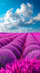 Aufkleber - A relaxing scene of lavender fields stretching into the horizon under a calming sky Stock Photo with side copy space