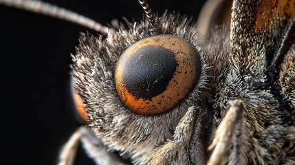 Poster - A detailed macro shot of a butterflys eye revealing the unique texture and structure Stock Photo with side copy space