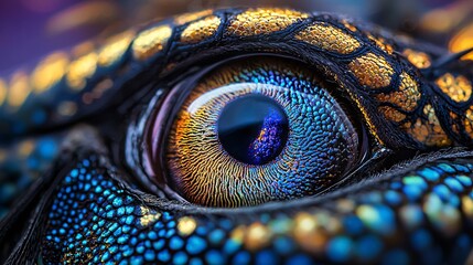 Poster - A detailed macro shot of a butterflys eye revealing the unique texture and structure Stock Photo with side copy space