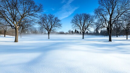 Wall Mural - winter background silence concept, a serene winter landscape featuring snow-covered ground and bare 
