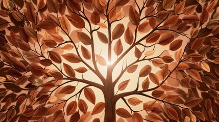 Wall Mural - Majestic tree with brown leaves, a vibrant display of nature's beauty and tranquility