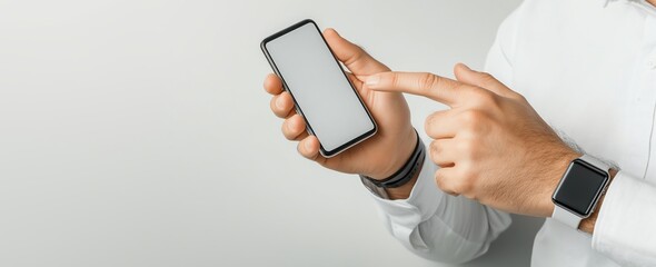 Poster - A person interacting with a smartphone, showcasing modern technology. The focus on user engagement highlights mobile communication and innovation in everyday life.