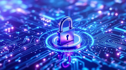 Poster - Secure Connection and Cybersecurity Service Concept with Motherboard Closeup, Safety Lock, and Verified Credentials as Wide Banner Design