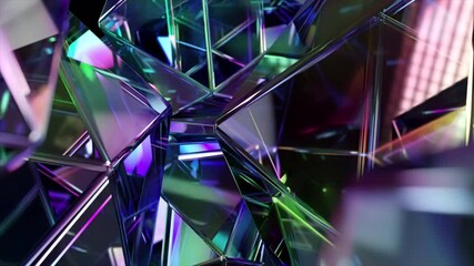 Poster - Modern background with polygon crystals. An abstract 3-D geometric gem pattern. A looping animation of diamond reflection crystals.