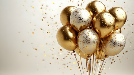 Sticker - Gold & Glitter Balloons Celebrate Joyfully with Confetti