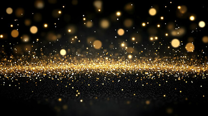 Sticker - Golden Glitter Sparkles on Black Background, Shimmering Lights, Festive Background Design