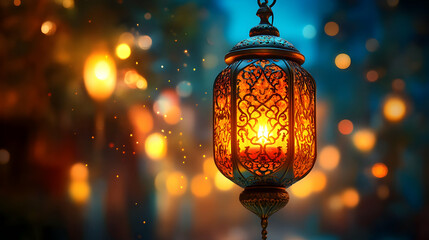 Sticker - Intricate Lantern Glows Brightly in Night, Festive Lights Shine Beautifully