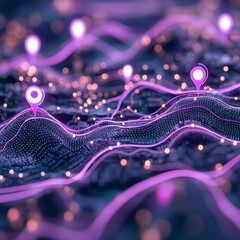 Poster - Abstract 3D digital map with glowing pink lines and location markers.