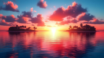 Wall Mural - Vibrant Sunset Colors Reflecting on Tropical Ocean Waters