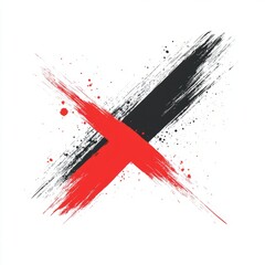 Poster - Abstract red and black paint strokes forming an X shape on white background.