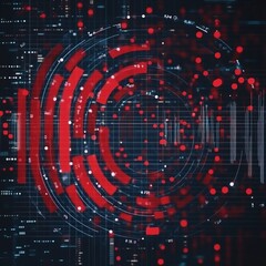Aufkleber - abstract red digital data circles and lines on dark background.