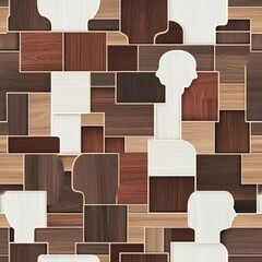 Poster - Abstract wood pattern with cutout human profiles.