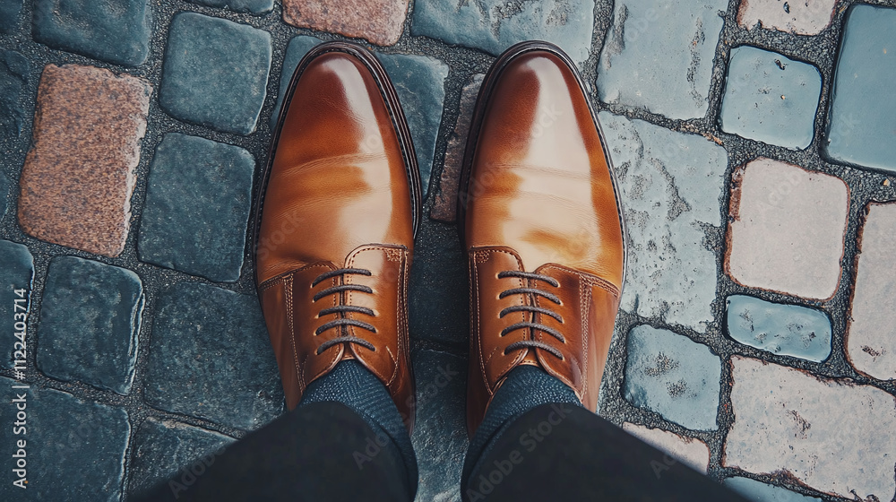 Strategic businessman shoes arrow, direction decision top view way ...