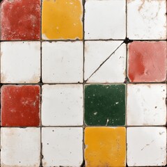 Poster - Colorful vintage square tiles with cracks and grunge texture.