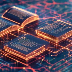 Poster - Digital books glowing on a circuit board.