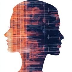 Poster - Double profile of woman's face overlaid with digital data streams.