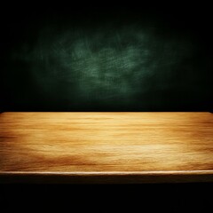 Poster - Empty wooden table against dark green background.
