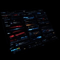 Aufkleber - futuristic digital interface with glowing data streams and graphs on a dark background.