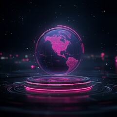 Poster - Futuristic glowing Earth globe on digital platform.