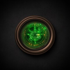 Poster - Futuristic green digital circular interface on dark background.