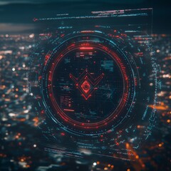 Poster - Futuristic HUD interface with city lights background.