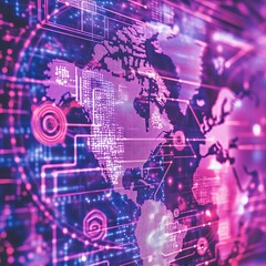 Poster - Global network connection map, digital world, technology background.