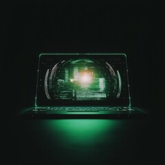 Aufkleber - glowing laptop screen displays futuristic digital code.