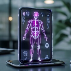 Poster - Holographic human anatomy displayed on a digital tablet.