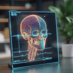 Poster - Holographic skull and spine on digital tablet.