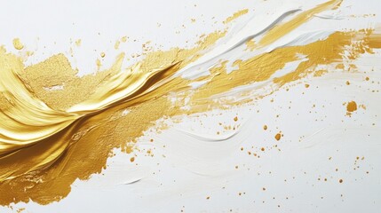 Poster - Dynamic golden abstract painting action studio environment artistic expression close-up view contemporary art visuals