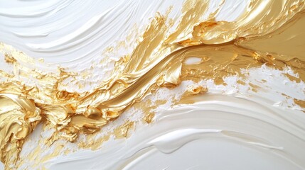 Poster - Dynamic gold and white abstract art studio digital artwork creative space close-up modern aesthetic for home decor