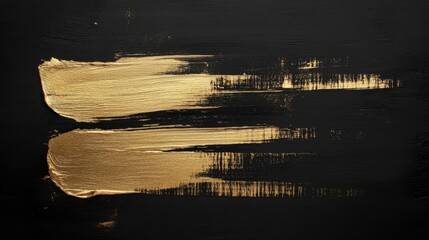 Poster - Dynamic gold brush strokes on black canvas abstract artwork modern art gallery contemporary style close-up view visual aesthetics