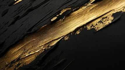 Poster - Dynamic brushstroke art display contemporary gallery visual artwork abstract environment close-up view gold on black