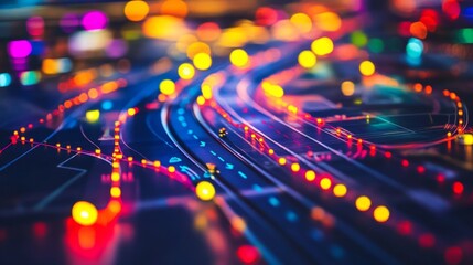 Poster - Dynamic traffic flow urban cityscape abstract photography nighttime environment close-up view technological concepts for seo impact