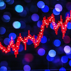 Poster - Red stock market graph rising and falling against a bokeh background.