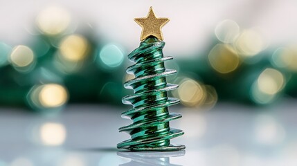 a big screw that becomes a Christmas tree on a white background with green reflections