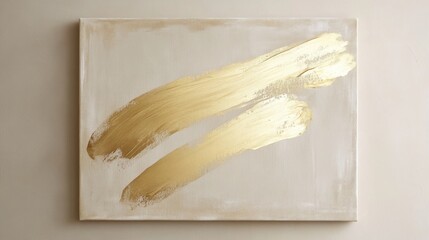 Poster - Abstract golden brushstrokes art minimalist design modern gallery contemporary setting close-up view visual serenity