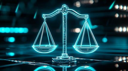 Poster - Transparent glass scales emit a soft glow in a modern, tech-inspired setting with blue lighting effects