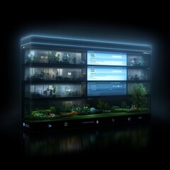 Poster - Smart building interface showing apartments and garden.