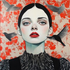 Wall Mural - portrait of a woman with a fan