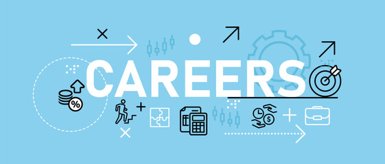 Poster - Career conceptual job work vacancy header web background employee worker goal professional strategy design blue background icon design set outline