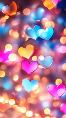 Poster - Bokeh lights form vibrant heart shapes, creating a whimsical and romantic ambiance with a blur of colors