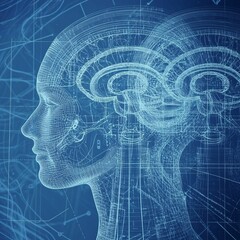 Poster - Wireframe human head profile with visible brain anatomy.