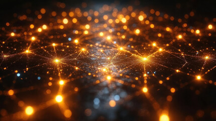 mesmerizing abstract background featuring glowing orange threads and lights, creating network like pattern that evokes sense of depth and connection