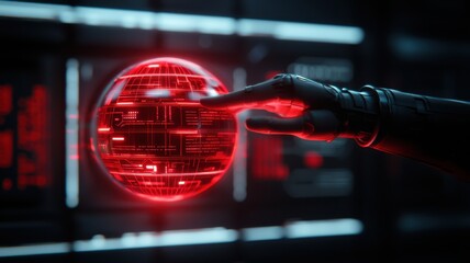 Poster - Futuristic interaction with holographic sphere sci-fi laboratory digital art high-tech environment close-up view innovation concept